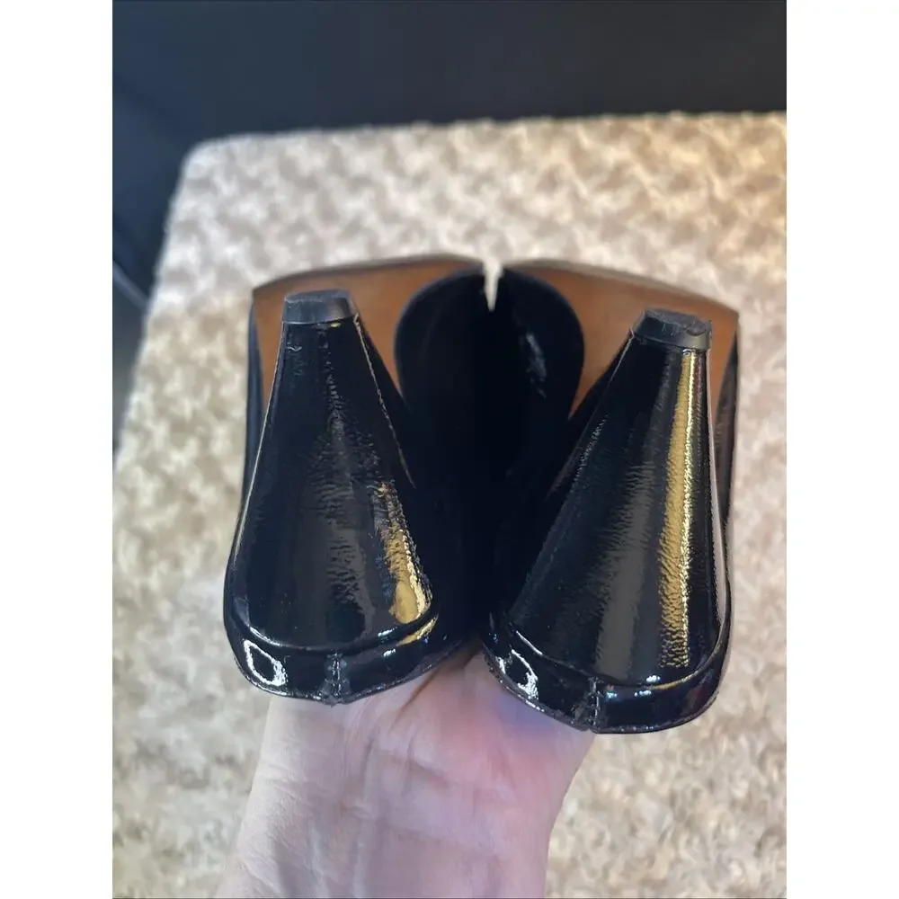 Free People Women’s Black Patent Leather Heeled Mules Size 37 Made In Spain